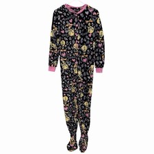 Looney Tunes Adult M Fleece Pajamas Tweety One Piece Footed Sleepwear