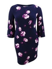 Lauren by Ralph Lauren Women's Floral-Print Shift Dress (4, Navy/Purple)