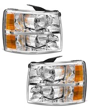 Pair Headlights For 2007-2013 Chevy Silverado 1500 2500hd Chrome Housing Lruse