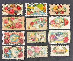 12 Victorian Calling Cards Die Cut Antique Embossed Lot Doves Flowers Hands #1