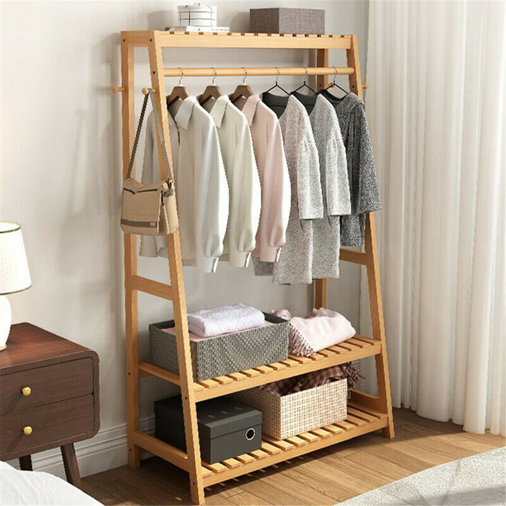 Wooden Clothes Garment Hanging Stand Shoe Rack Bedroom Display