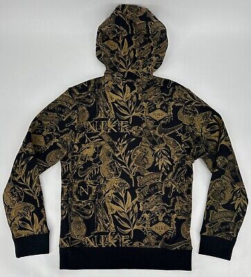 Nike Hoodie Mens XS Club Fleece Pullover Black Gold Print Nike Hoodie Mens XS Club Fleece Pullover Black Gold Print