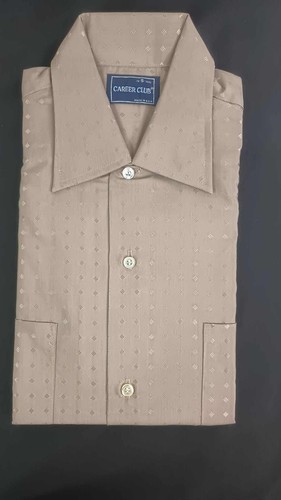 Vintage Career Club Diamond Pattern Brown Shirt Short Sleeve Size 14 S 14½ NOS