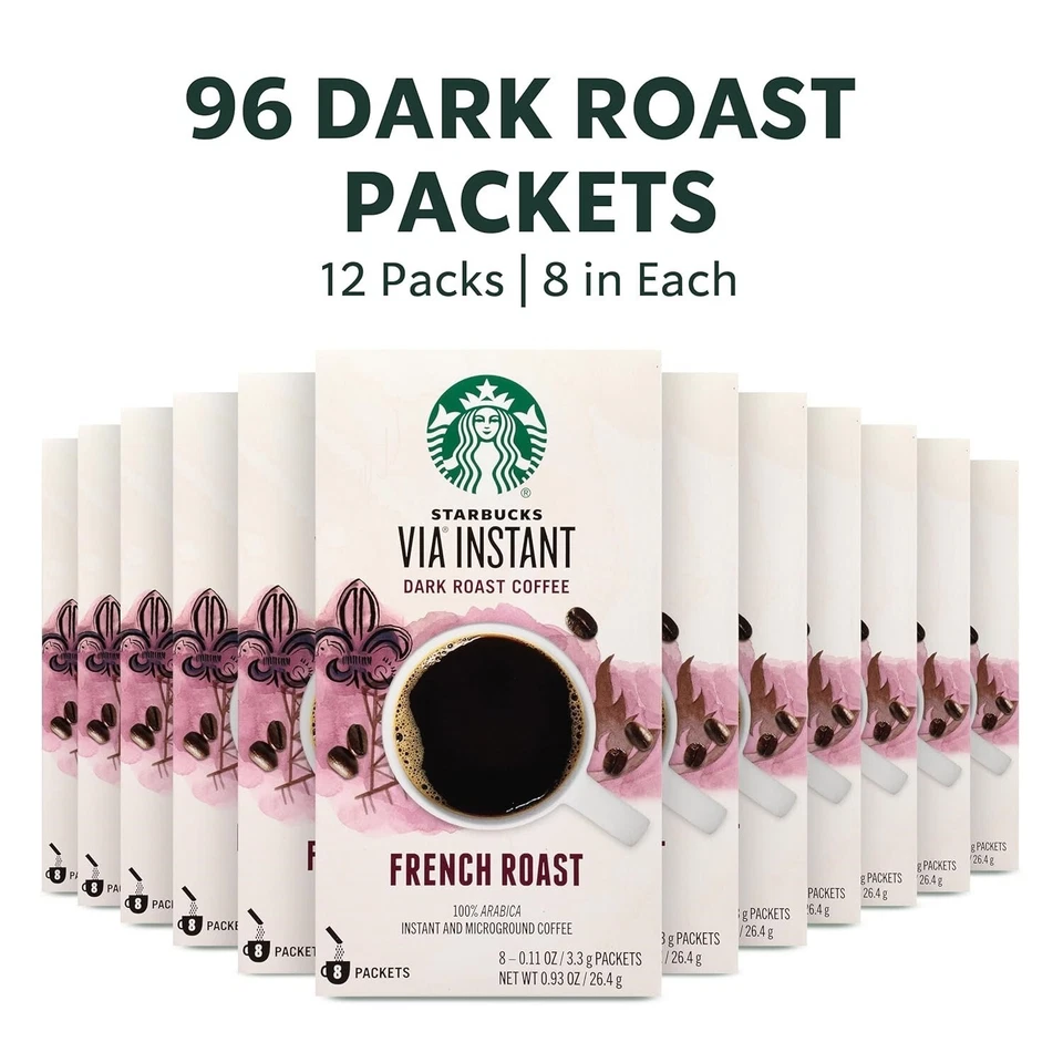 Starbucks Via Instant Coffee Dark Roast Coffee French Roast 100% Arabica 12 B... - Image 3 of 4