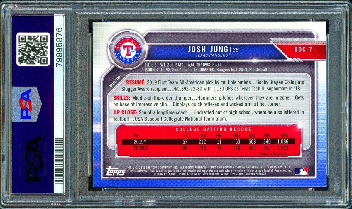 2019 Bowman Draft Chrome Josh Jung 1st Rookie RC SP #BDC7 2019 Bowman Draft Chrome Josh Jung 1st Rookie RC SP #BDC7