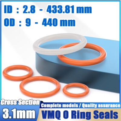 Metric VMQ Silicone Rubber O-Rings Seals 3.1mm Cross Section 9 - 440mm Inner Dia