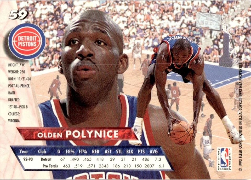 1993-94 Ultra Olden Polynice Detroit Pistons #59 - Image 2 of 2
