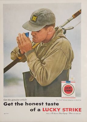 1958 Print Ad Lucky Strike Cigarettes Surf Fisherman Smokes Luckies