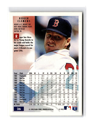 Roger Clemens Baseball #26 1994 Fleer Boston Red Sox | eBay