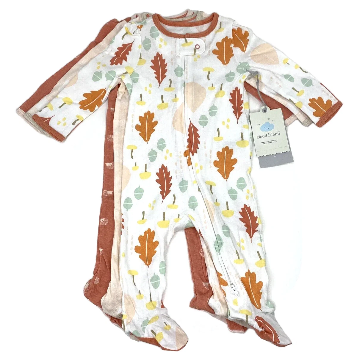 Cloud Island Baby Size 3 6M Footed Pajamas One Piece 3 Pack Coral Nature