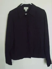 Field Manor Woman's Blouse Black Long Sleeves Button Front Ladies Shirt Sz 16