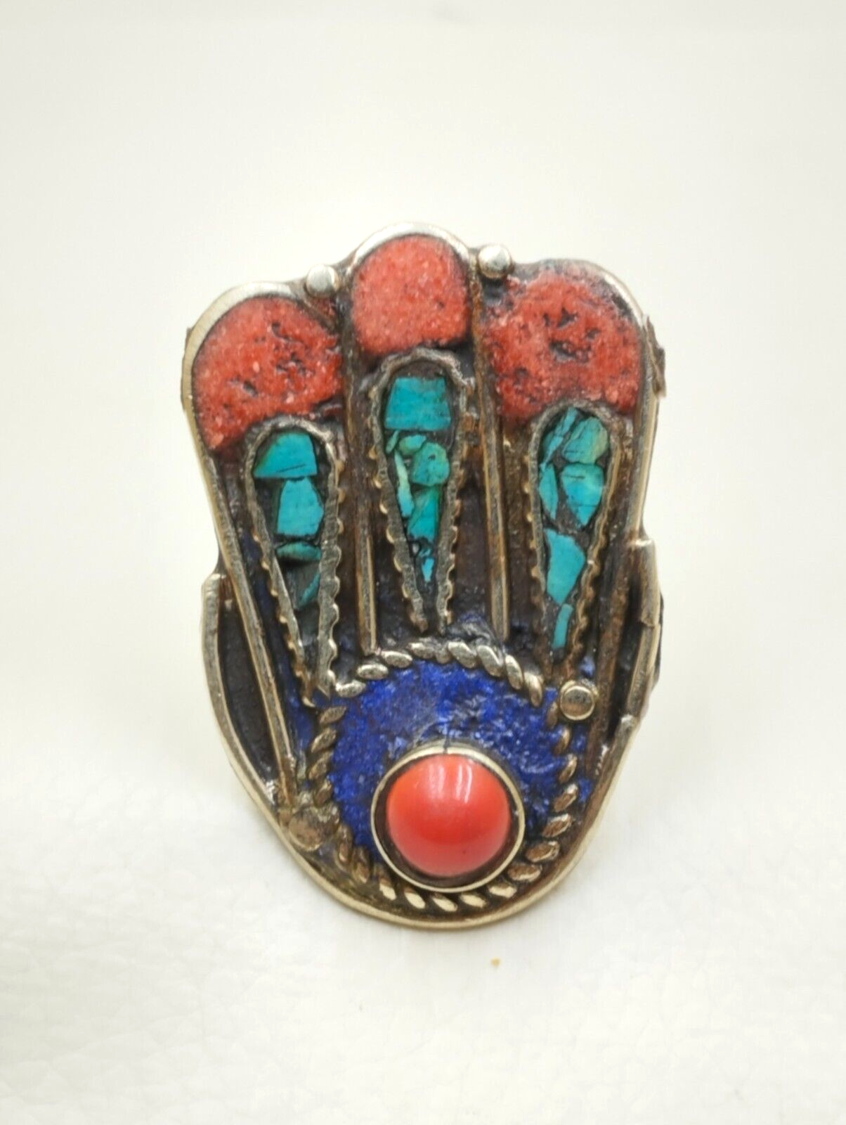 RARE ANCIENT VICTORIAN SILVER COLOR RING AMAZING WITH NATURAL TURQUOISE STONES