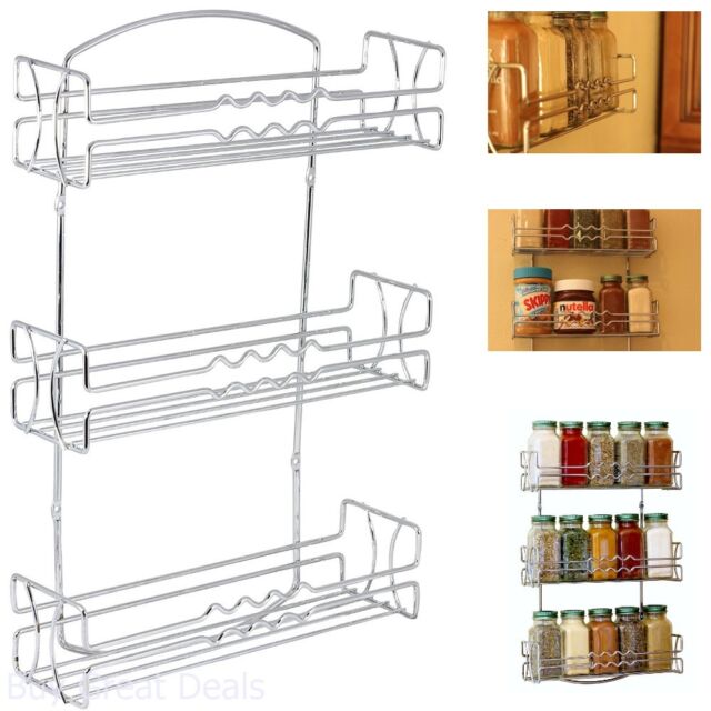 3 Tier Spice Herb Jar Storage Holder Wall Mounted Cupboard Door Rack Kitchen