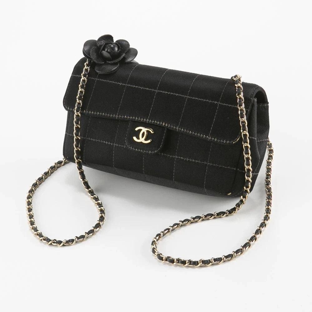 CHANEL Coco Mark Tavoletta di Cioccolato Raso Mini Borsa a Tracolla Pelle Nera Autentica