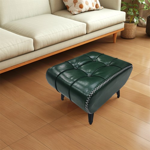 Modern Green Ottoman Foot Stool PU Leather Padded Seat Footrest w/ Metal Legs - Picture 5 of 12