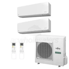 Fujitsu Heat Pump Wall Mounted Dual Zone Mini Split Set AOU18RLXFZ +2x ASU7RLF1 