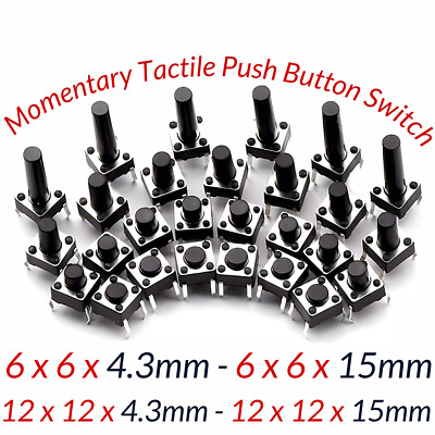 6x6mm 12x12mm Momentary Tactile Push Button Switch PCB Mounted SPST 4.3-15mm