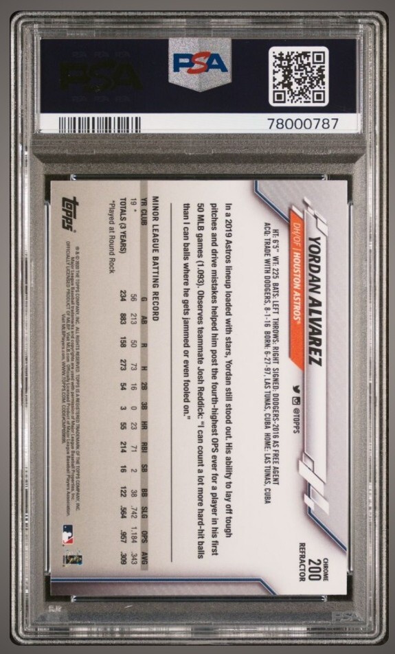 2020 Topps Chrome Yordan Alvarez Refractor RC Rookie Card #200 PSA 10 Gem Mint view 2