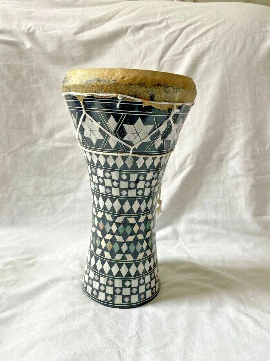 Medium Egyptian Wooden Inlaid Drum Tabla Dumback 6.5