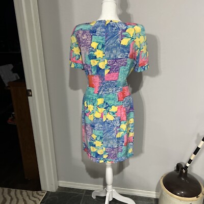 liz claiborne short sleeve sheath dress Liz Claiborne Silk Colorful Classic Fitted Sheath Dress Short Sleeve Lined  Sz4