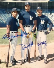 New York Yankees DON MATTINGLY, DAVE WINFIELD, AND RICKY HENDERSON Signed 8x10 P