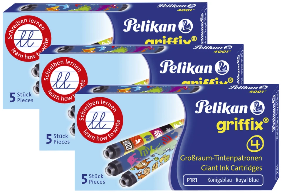15 x Pelikan griffix Tintenpatrone für Füllhalter königsblau, Motive sortiert