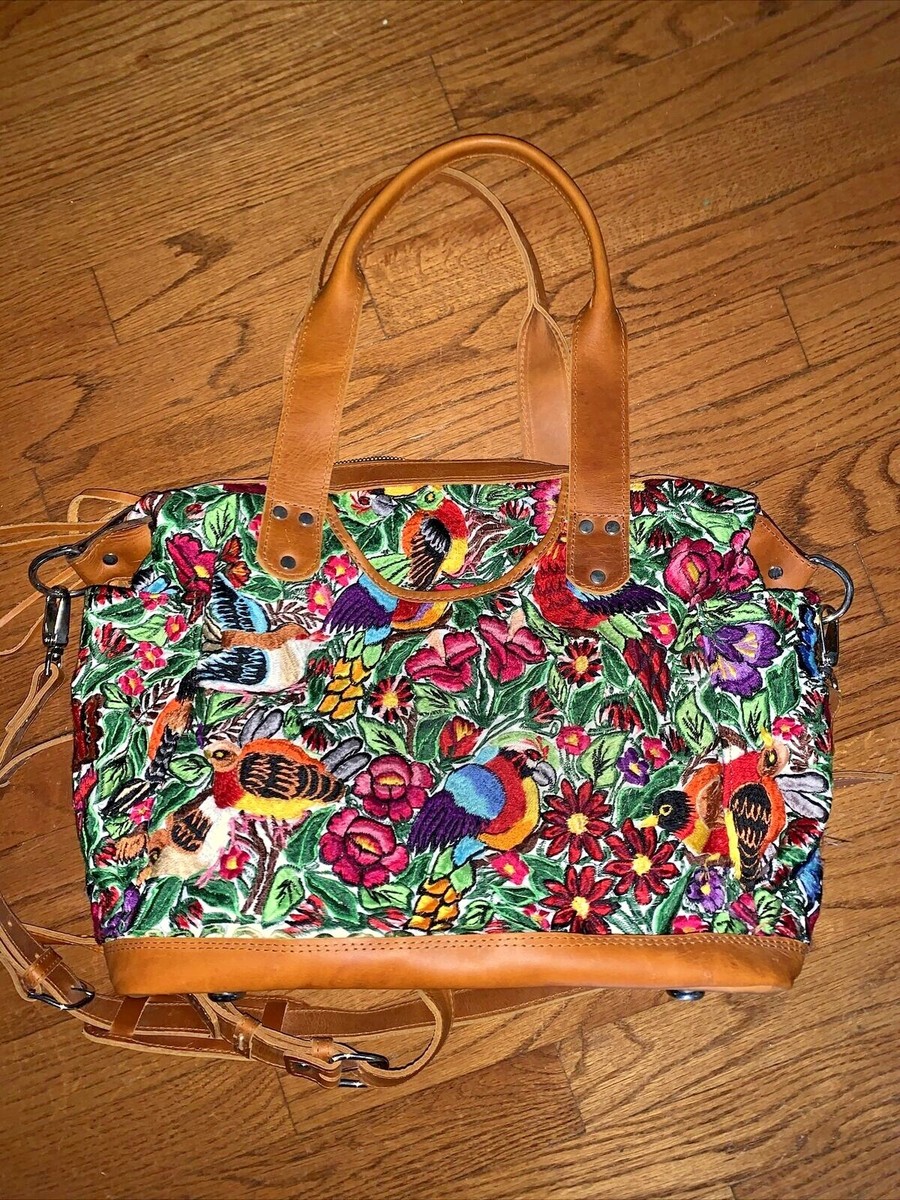Large CDB Bag Leather Huipil EXOTIC BIRDS Guatemala HLV  display picture 2