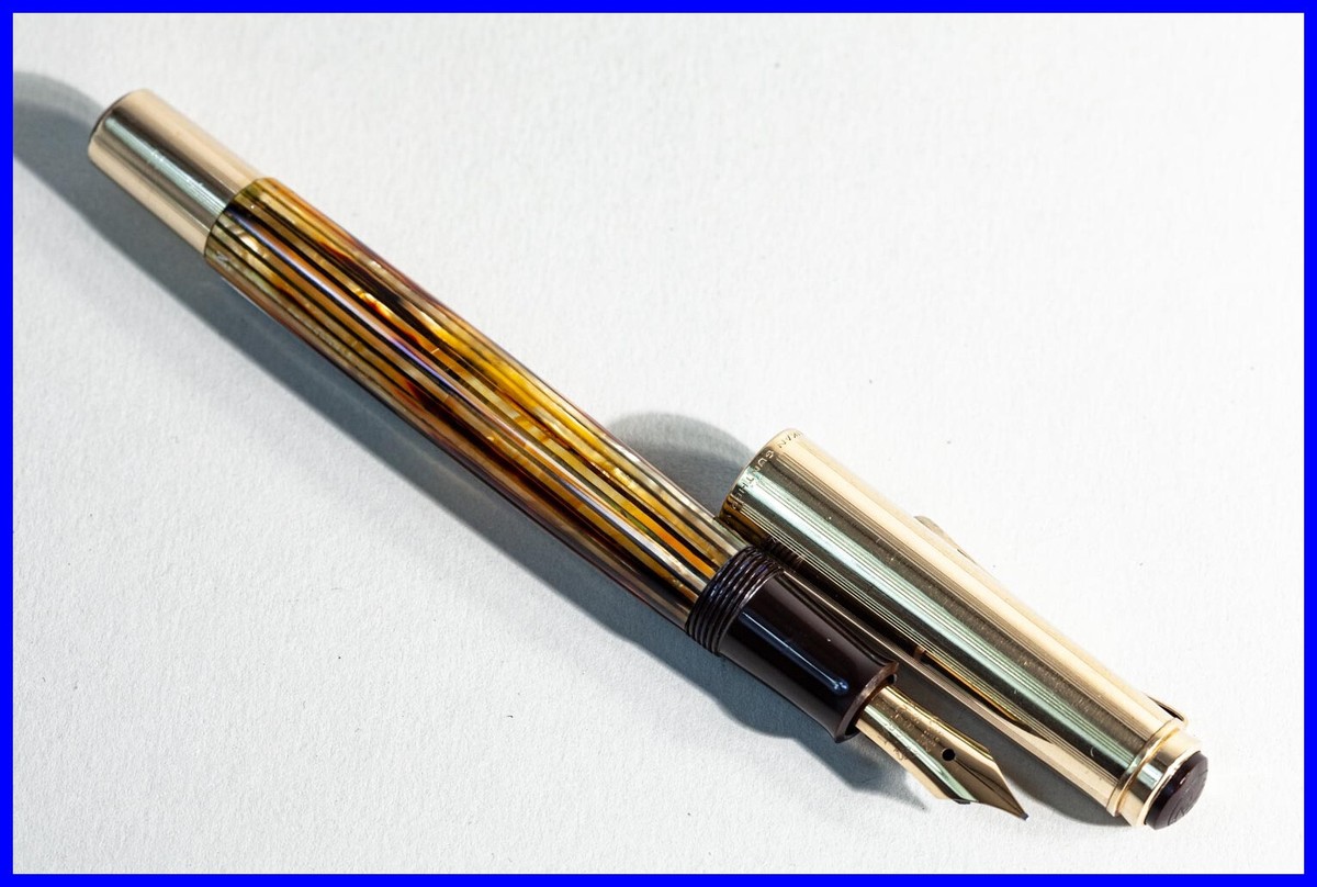 PELIKAN 500 in Bernstein gestreift & Golddoublé mit MEDIUM