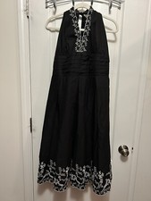 Dress Barn Halter Dress Black Floral Embroidered Women’s 14W Boho Retro Cottage
