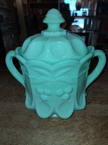 Westmoreland Jadeite Covered Dish Lid Round With Handle Cherry HEAVY Rare