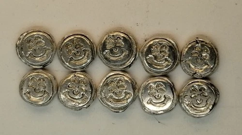 Lot of 10 +1 Bonus - 1 Gram Round Barter Buttons - Fractional silver -.999 Fine