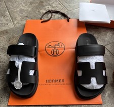 New in box Hermès Chypre Leather Slide Sandals in Noir Black Size 6 US