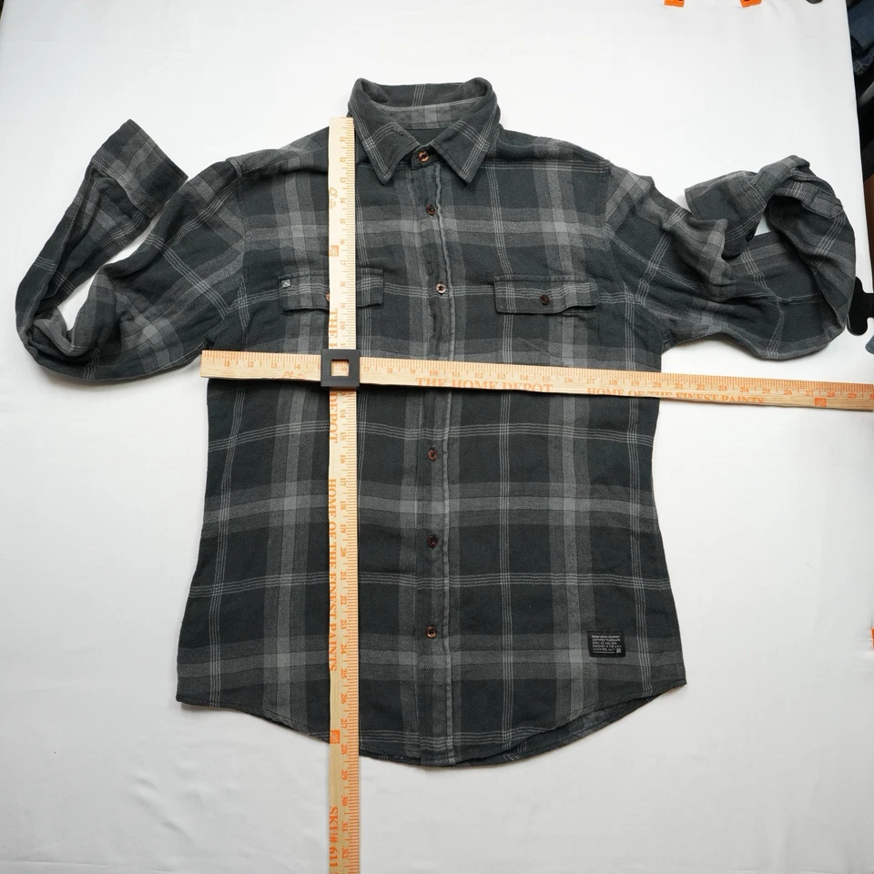 Camisa KREW Para Hombres M Gris Negra A Cuadros Manga Corta Botones Patín Y2K Ropa de Calle Foto 2 de 4