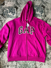 GAP Women's L Pink Full Zip Hooded Hoodie Logo Solid Pockets Long Sleeve