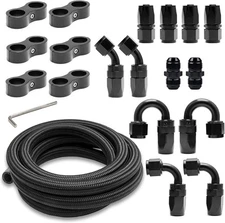 10ft 10AN Fuel Hose Kit – Black Braided Line w/ Fittings, Clamps & Couplers