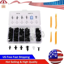 100pc + 4Tool Bumper Clips Auto Car Hole Plastic Rivets Fastener Fender Push Pin
