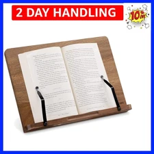 Wooden Book Stand - Hands-Free Reading Recipe Cookbook Tablet Holder with 2 A...