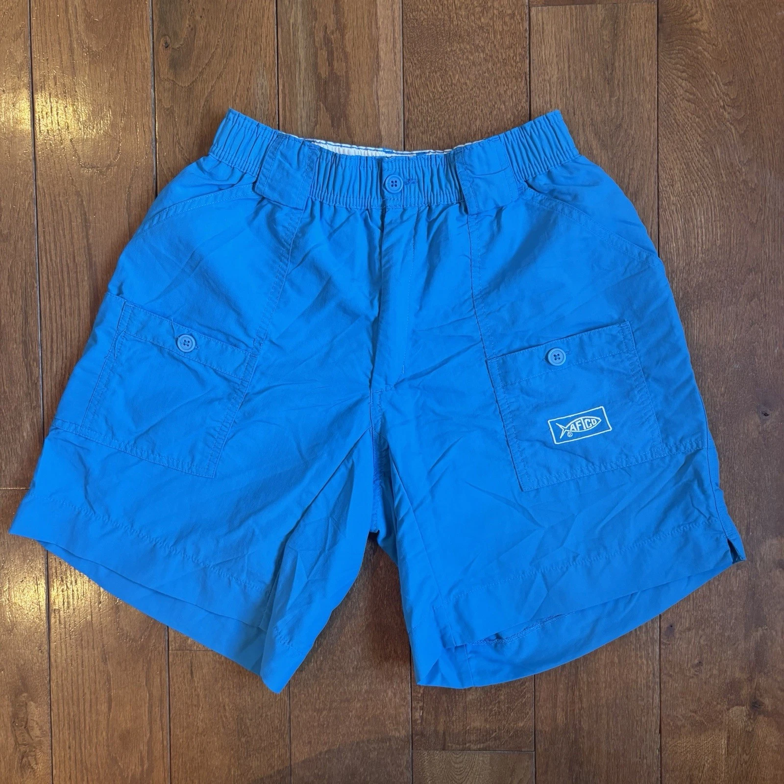 Mens AFTCO Original Fishing Shorts Cargo Blue 100% Nylon Sz 32 / 8" inseam
