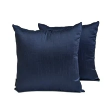 Navy Blue Art Silk Lumbar Pillow Covers, 12"x16" (Pack of 2)-Navy Blue Luxury