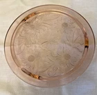 Jeanette Sunflower Pink Depression Glass Cake Plate 3 Footed 10" PLATTER ETCHED