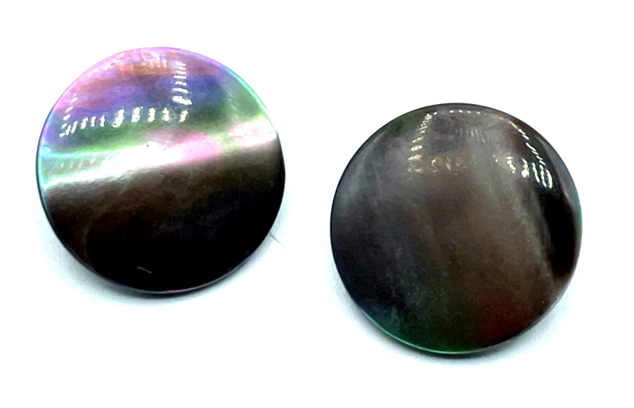 30/50er Jahre Ohrclips mit buntem Perlmutt Handarbeit Messing Korpus Ø 21 mm rar - Bild 4 von 4