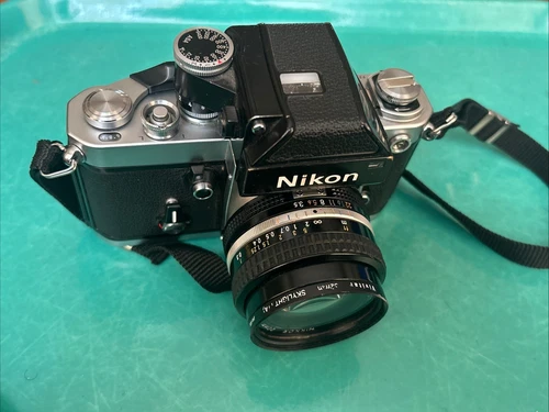 Nikon F2 with 20mm 3.5 Nikkor Lens Silver Body 35mm SLR Film Camera