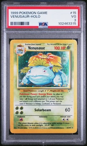1999 POKEMON BASE SET UNLIMITED #15 VENUSAUR-HOLO PSA 3