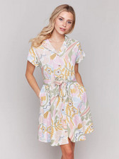 Charlie B Linen Blend Sleeve Button-Front Dress Size L
