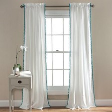 (TG. 84 x 50) Lush Decor Pom Pom Window Curtain Panel, 84 x 50, Aqua - NUOVO