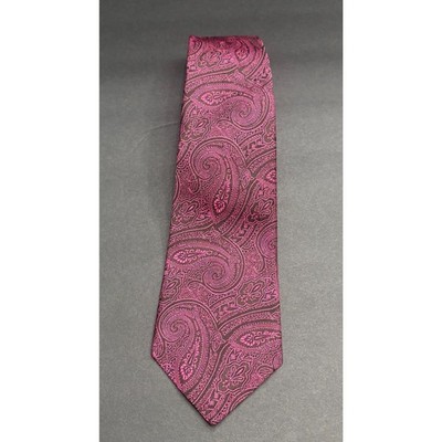 Hickey Freeman Silk Paisley Tie   Deep Magenta / Pink   Made in USA