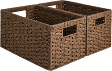 round Paper Rope Storage Baskets, Rectangular Wicker Baskets with Built-In Handl