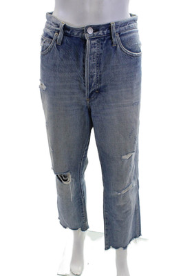 Amo Womens Boyfriend Cropped Jeans Blue High Rise 100% Cotton Size 30