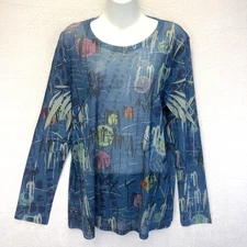 Inoah Mesh Shirt Womens XL Sheer Lightweight Abstract Art to Wear Top