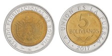 Bolivia 5 Bolivianos, 2017, KM #224, Mint